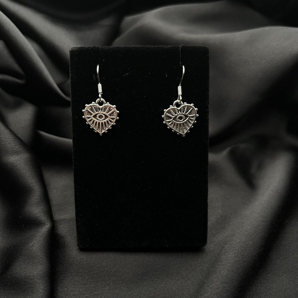 Dainty Silver Evil Eye Heart Earrings Inches Bohemian Whimsigoth Feminine Y2K